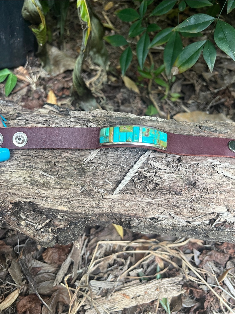 Edison Yazzie Navajo Turquoise Sterling Silver Leather Bracelet
